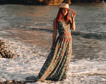 Bohemian Backless Laced Dress || Very Long Floral Print Dress || Colorful Maxi Dress ||  Free Size Summer Dress Laced Back