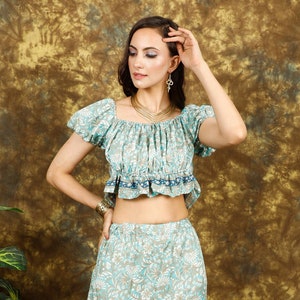 Puffy Sleeves Crop Top || Short Sleeves Floral Print Top || Bohemian Crop Top To Tie In The Back || Boho Clothing