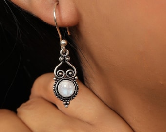 Gemstone Drop Earrings | Ornate Silver Filigree Earrings | Victorian Inspired Jewelry | Vintage BrassDangles