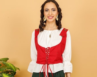 Plain Medieval Underbust Cotton Vest || Cosplay Corset Top with Lacing ||  Sleeveless Viking Vest with Buttons