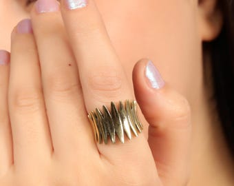 Minimalist Brass Statement Ring | Modern Sculptural Ring | Contemporary Adjustable Ring | Clean Design Ring