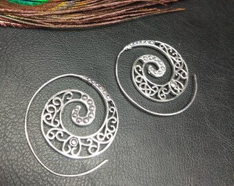 Silver Spiral Earrings || Ethnic Earrings || Tribal Earrings || Boho Earrings