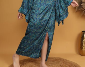 Boho Maxi Skirt | Blue Paisley Skirt | Elastic Waist Bohemian Skirt | Sarong Style Skirt | Festival Boho Clothing | Long Hippie Skirt