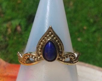 Adjustable Boho Brass Ring With Semi Precious Stone || Celtic Inspired Ring With Natural Stone || Ethnic Ring With Drop Shaped Stone