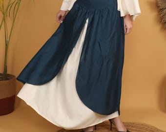 Double Tone Medieval Skirt | Petrol & Off White Maxi Skirt | V Belt Ren Fair Skirt | Renaissance Festival Outfit | Layered Fantasy Skirt