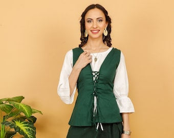 Medieval Plain Cotton Waistcoat   || Cosplay Westcoat with Lacing ||  Sleeveless Celtic Waistcoat