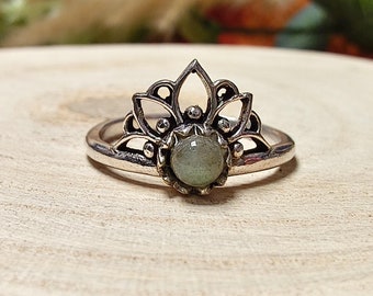 Mandala Adjustable Ring With Semi Precious Stone || Bohemian Chic Adjustable Brass Ring || Golden Ethnic Ring With Natural Stone