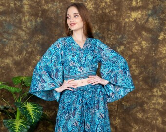 Bohemian Chic Wrap Top || Flared Sleeves Fluid Top || Flowery Print Crop Top || Long Sleeves Top