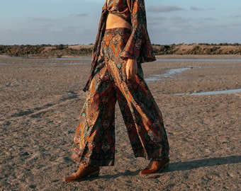 Wrap Trousers || Free Size Fluid Pants || Bohemian Beach Pants || Floral Pattern Pareo Pants || Fisherman Pants Open On The Sides