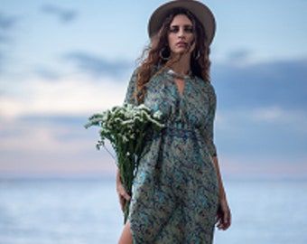 Sexy Back Summer Bohemian Long Dress || Floral Side Slit Dress || Low Back Maxi Dress || Open Back Dress With Wide Sleeves