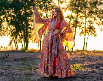 Bohemian Chic Kimono || Paisley Print Long Kimono || Colored Fluid Kimono || One Size Kimono