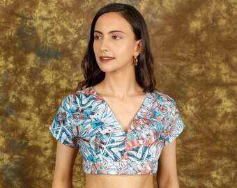 Bohemian Chic Backless Top || Short Sleeves Open Back Crop Top || Kaleidoscope Print  Ethnic Crop Top