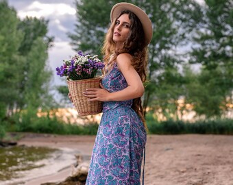 Bohemian Backless Laced Dress || Very Long Floral Print Dress || Colorful Maxi Dress ||  Free Size Summer Dress Laced Back