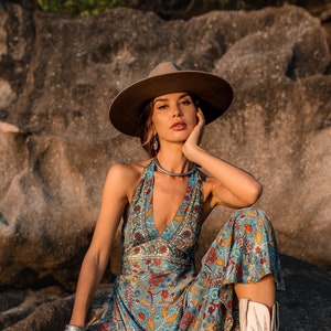 Robe Boho dEté Longue Dos Nu Robe Portefeuille Fluide Taille Unique Robe Dos Nu à Imprimé Floral image 1