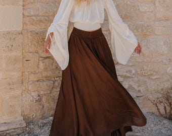 Chocolate Brown Viscose Medieval Skirt: Bohemian Renaissance Faire Petticoat