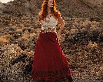Bohemian Chic Long Skirt || Block Print Flared Hand Printed  Skirt || Raw Cotton Wrap On  Skirt || Free Size Vegetable Dye Skirt