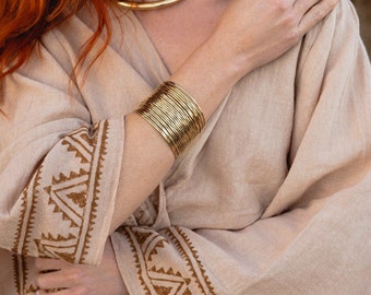Brass Ethnic Bracelet || Bohemian Minimaliste Cuff Bracelet ||  Multi Row Brass  Adjustable Bracelet