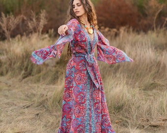 Bohemian Chic Kimono || Paisley Print Long Kimono || Colored Fluid Kimono || One Size Kimono