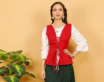 Medieval Plain Cotton Waistcoat   || Cosplay Westcoat with Lacing ||  Sleeveless Celtic Waistcoat