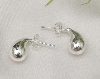 Brass Teardrop Stud Earrings | Minimalist Brass Earrings | Silver Tone Brass Studs | Modern Drop Earrings | Everyday Jewelry