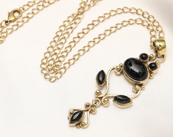 Boho Gemstone Pendant Necklace | Brass Statement Necklace | Victorian Inspired Jewelry | Vintage Inspired Charm | Handmade Bohemian Style