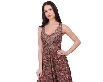 Bohemian Openwork Back Dress || Paisley Print Flared Dress || Colorful Lightweight Flowy Dress || Ethnic Summer Dress || Burgundy Long Dress