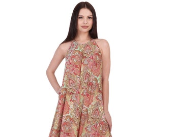 Bohemian Chic Halter Dress || Paisley Print Flare Dress || Colorful Fluid Dress || Free Size Summer Backless Dress