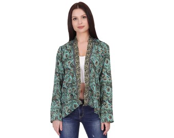 Bohemian Chic Short Kimono || Cashmere Print Fluid Jacket || Colored Fitted Kimono