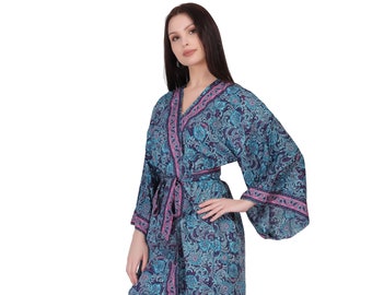 Bohemian Chic  Blue Kimono || Mid-Length Paisley Print Kimono || Colored Fluid Kimono || Free Size Kimono