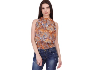 Top Dos Nu Bohème Chic || Haut Fluide Dos Nu || Top Imprimé Cachemire || Top Coloré