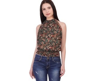 Top Dos Nu Bohème Chic || Haut Fluide Dos Nu || Top Imprimé Cachemire || Top Coloré