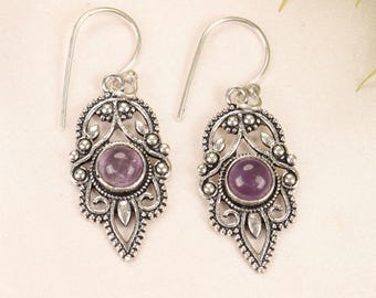Ornate Gemstone Drop Earrings | Ethnic Brass Dangle Earrings | Boho Filigree Jewelry | Tribal Statement Earrings | Nomadic Style Earrings