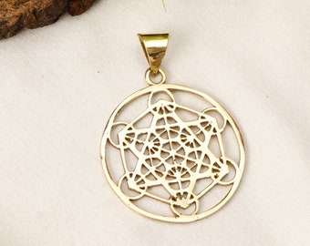 Sacred Geometry Brass Pendant || Metatron  Cube Openwork Pendant || Mystic Symbole Round Pendant || Spiritual Jewelry