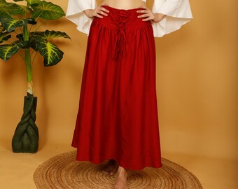 Medieval Plain Skirt With Laced Belt || Corset Belt Viscose Long  Flowing Skirt || Boho Wine Color Free Size Petticoat