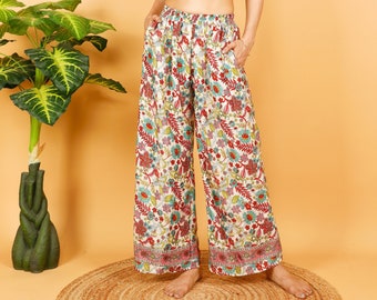 Pantalones casuales con estampado floral // Pantalones coloridos boho con bolsillos // Pantalones fluidos anchos