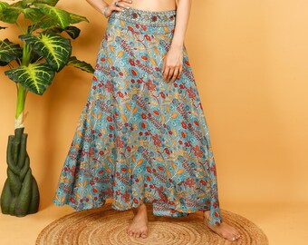 Bohemian Long Flowery Skirt || Floral Print Flared Skirt || Fluid Gypsy Skirt || Boho Summer Clothing