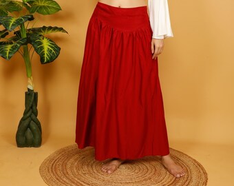 Medieval Plain Skirt With V Belt || Viscose Long  Flowing Skirt || Boho Wine Color Free Size Petticoat