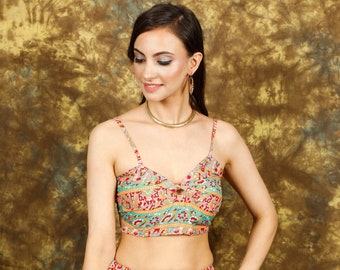 Bohemian Twist Front Crop Top || Paisley Print Ruched Cami Top || Elasticated Back Crop Top