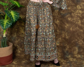 Bohemian Wide Pants || Paisley Print Flared Pants || Fluid Palazzo Pants ||  Ruffled Trouser One Size | Pants-skirt