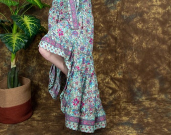 Bohemian High Low Skirt || Floral Print asymmetric Skirt || Ruffled Skirt Indian Patterns || Fluid asymmetrical Gypsy Skirt || Boho Clothing