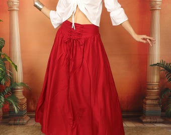 Medieval Inspired Plain Skirt With Laced Belt || Corset Belt Viscose Long  Flowing Skirt || Boho Wine Color Role Play Petticoat