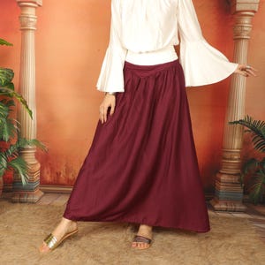 Medieval Inspired Plain Skirt With V shape Belt || Ren Fair Viscose Long  Flowing Skirt || Boho Burgundy Color Role Play Petticoat