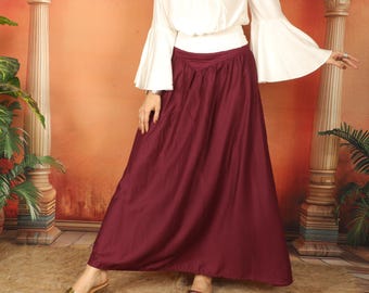 Medieval Inspired Plain Skirt With V shape Belt || Ren Fair Viscose Long  Flowing Skirt || Boho Burgundy Color Role Play Petticoat