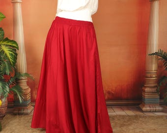 Long Wine Viscose Medieval Inspired Flowy Elasticated Flared Skirt || Bohemian Plain Color Flair Free Size Petticoat