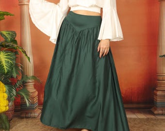 Medieval Inspired Plain Skirt With V Shape Belt || Ren Fair Viscose Long  Flowing Skirt || Boho Bottle Green Color Role Play Petticoat