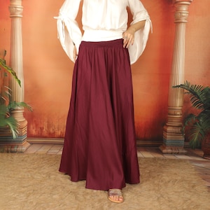 Long Burgundy Viscose Medieval Inspired Flowy Elasticated Flared Skirt || Bohemian Plain Color Flair Free Size Petticoat