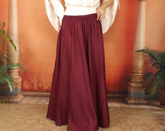 Long Burgundy Viscose Medieval Inspired Flowy Elasticated Flared Skirt || Bohemian Plain Color Flair Free Size Petticoat