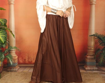 Long Chocolat Brown Viscose Medieval Inspired Flowy Elasticated Flared Skirt || Bohemian Plain Color Flair Free Size Petticoat