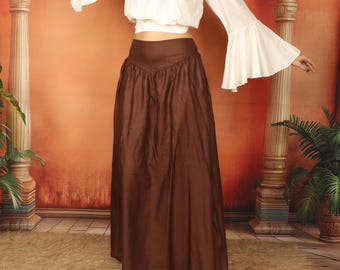 Medieval Inspired Plain Skirt With V Shape Belt || Ren Fair Viscose Long  Flowing Skirt || Boho Chocolat Brown Color Role Play Petticoat