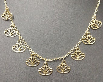 Bohemian Lotus Charm Necklace || Timeless Mystical Charm Necklace || Several Lotus Flower Pendants Necklace